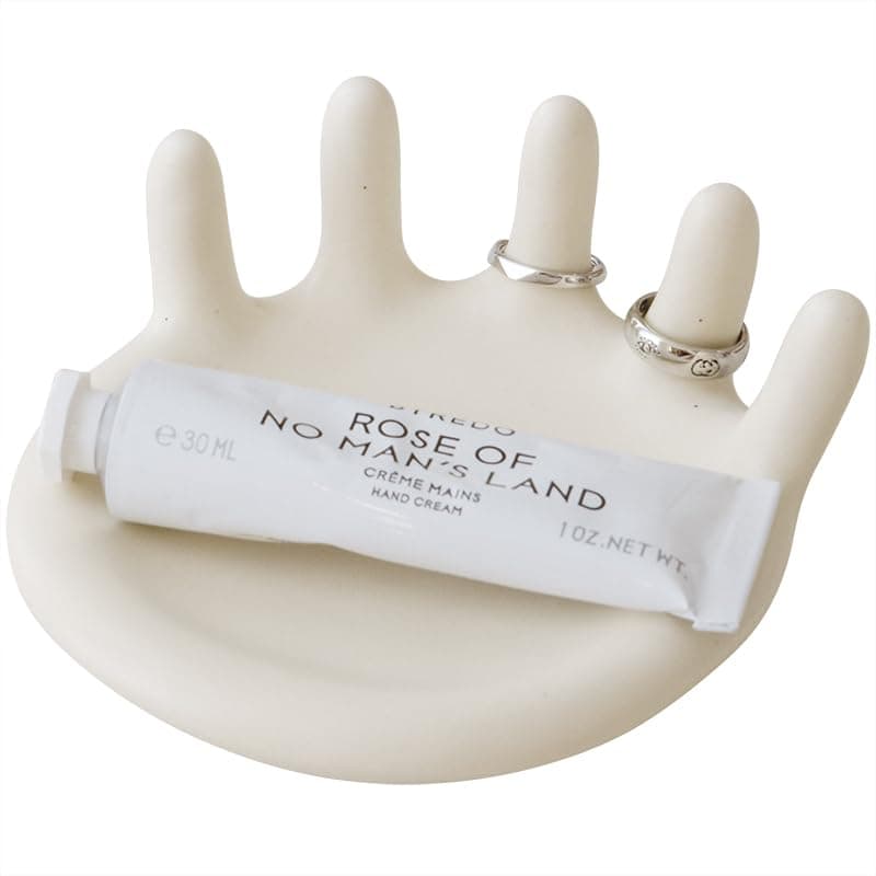 WENSHUOWENSHUO Cute Short Five-finger Ring Holder，Ceramic Trinket Dish,Decorative Jewelry Tray for Display, Matte Crème