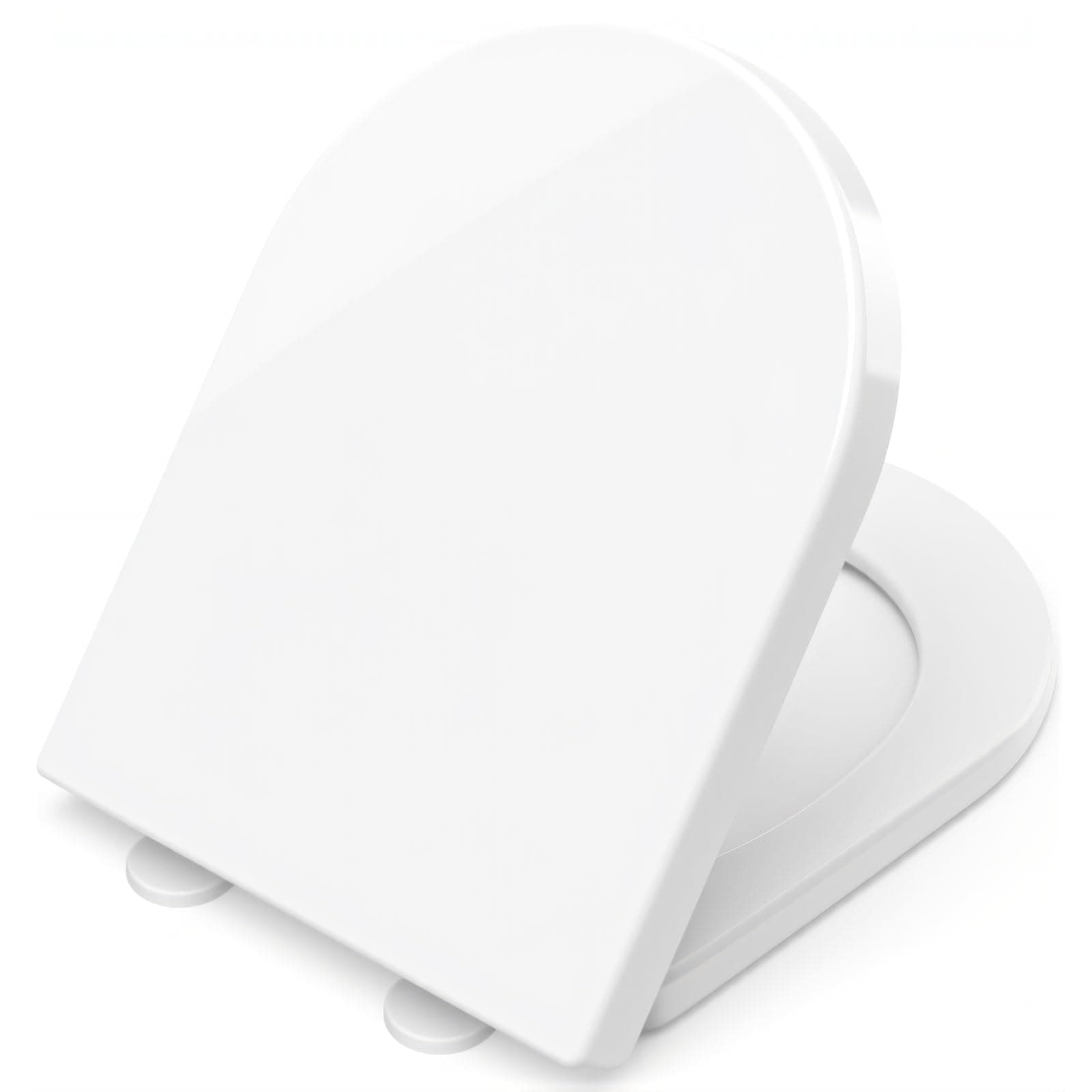 D Shape Soft Close Toilet Seat, White Toilet Seats with Quick Release for Easy Cleaning, Adjustable Stainless Hinges, Simple Top Fixing, Anti-Bacterial & Durable PP Material