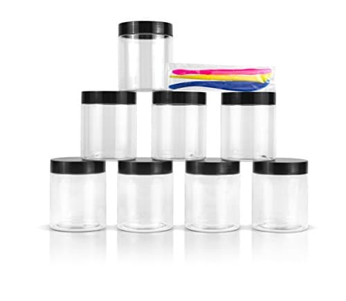 8OZ Empty Plastic Storage Containers to Store Slime Supplies | Slime Tools for DIY Slime Making + Labels | Reusable Kitchen Clear Storage Jars for Dry Goods, Food | All Purpose Plastic Storage Jars