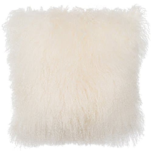 SLPR Mongolian Lamb Fur Throw Pillow Cover (16'' x 16'', Natural White) | Real Sheep Fur Decorative Cushion Cover Case