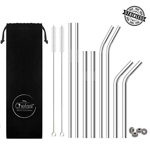 Chefast Stainless Steel Straw - 4x2 Combo Kit - Reusable Straws for Everything From 30 oz Yeti Tumbler to Thick Smoothies - Cleaning Brushes, Silicone Rings, and Long Case Included