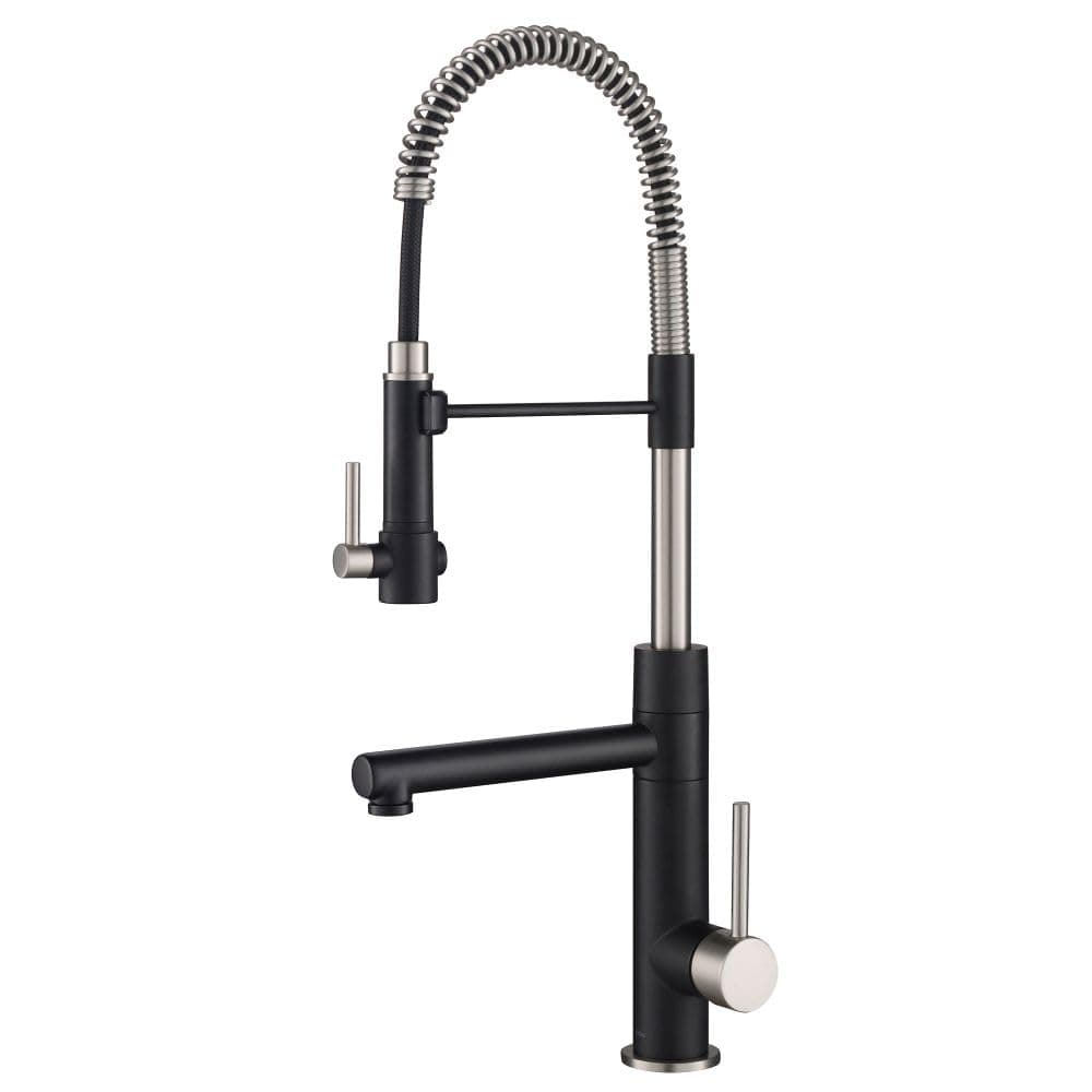 KRAUS Artec Pro (1 st Gen) Commercial Style Pre-Rinse Single Handle Kitchen Faucet (No Pull Down) with Pot Filler in Spot Free Stainless Steel/Matte Black, KPF-1603SFSMB