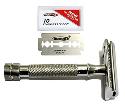 CS-202 Classic Samurai Short Handle Double Edge Saftey Razor with 10 Count Dorco Double Edge Razor Blades