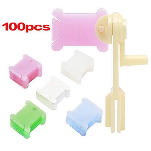 UOOU 100Pcs Plastic Floss Bobbins with Floss Winder, Embroidery Thread Cards Cross Stitch Bobbin Thread Organizer Sewing Needlecraft Supplies Thread Holder