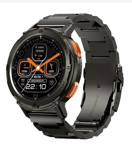 AMAV 2023 Kospet Tank T2 Ultra Smart Watch Men's & Women's Original Digital Fitness Watch AMOLED AI Voice AOD Bluetooth SOS Smart Watch (Black Steel Strip)