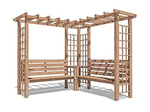 Dunster House Wooden Pergola Trellis Arbour Garden Arch With Corner Bench, Armrests and Mini Corner Table Gerlinde