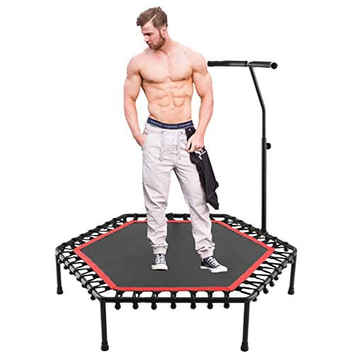 shaofu 50" Silent Rebounders Mini Trampolines Exercise Indoor with Adjustable Handrail for Adults – Max 220 lbs (Lotus Red)