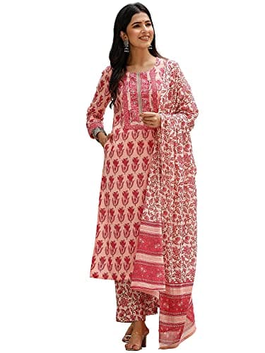 Vaamsi Women's Rayon Blend Floral Printed Straight Kurta Pant With Dupatta