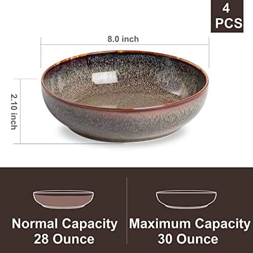 30oz Pasta Bowls - Set of 4 Large Ceramic Dinner Bowls - Microwave Safe