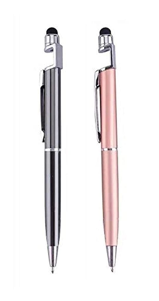 Mobile Stand (Pack 2) For LG KS365, LG KS660, LG L Bello, LG L Fino, LG L Prime, LG L20 / LG L 20, LG L30 / LG L 30, LG L45 Dual X132 / LG L 45, LG L50 / LG L 50, LG L5000 / LG L 5000, LG L60 / LG L 60, LG L60 Dual, LG L65 D280 / LG L 65 Ballpoint Function Stylus Pen with Mobile Stand Holder Writing Pen Screen Wipe Adjustable universal Mobile Phone Flexible Clip Holder Pen - Mix