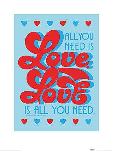 All You Need is Love Retro Art Prints, Multi Coloured, 60 x 80cm