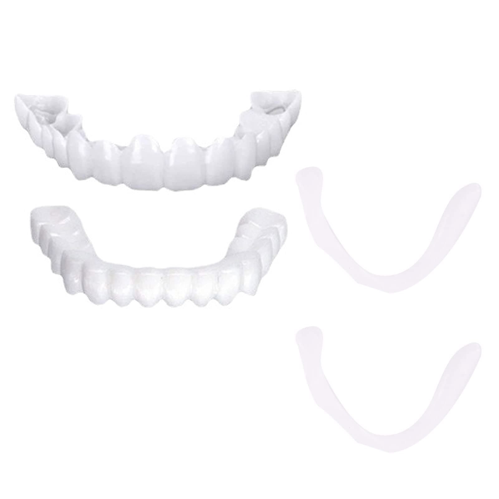 1 Pairs Instant Veneers Dentures Fake Teeth Braces Whitening Cosmetic Tooth Covering Snap on Smile Teeth Top and Bottom Clip in Veneers Teeth Temporary Upper and Lower False Teeth
