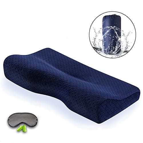 Sooft Bedding || Portable Memory Foam Soft Travel Small Cervical Contour Bed Neck Pain with Removable Washable Velvet Pillow Case,for Hotel,Business,Camping,Hiking,Backpacking,Navy Blue, Medium