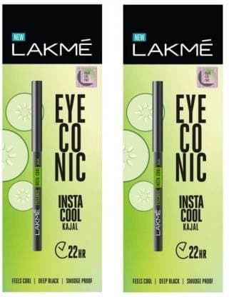 LAKMÉ Eyeconic Insta Cool Kajal, Matte Finish Pencil (Pack Of 2) (0.35G X 2) (Black, 0.7G), Multi