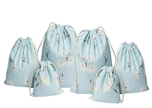 6PCS Cotton Linen Drawstring Storage Bag Pouch Bulk Sack Pull String Home Travel