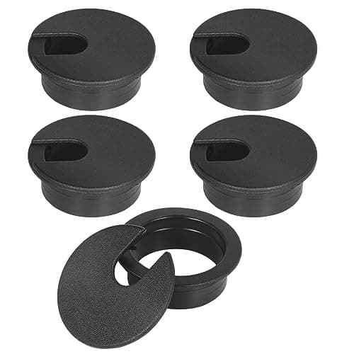 1-3/8" Black Desk Grommet, JTemgle Plastic Cable Hole Cover Computer Table Cord Wire Organizer Caps Desktop Cord Management for Home Office TV Stands Tabletops, 5 Pieces