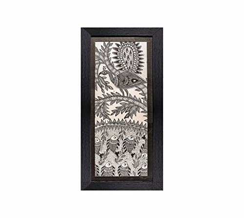 Madhubani Painting-Traditional Framed Wall Art and Living Room Décor with Unbreakable Acrylic Glass- Handmade Painting on Pure Silk from the Times of Ramayana by Artisans from Rustic India-10"x20"