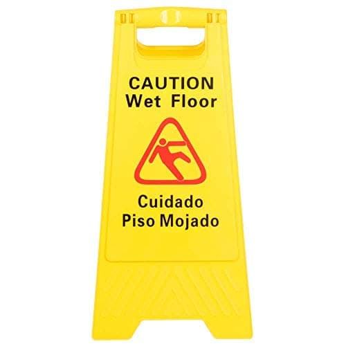 Two-Sided Wet Floor Caution Sign English/Spanish, Yellow, 24-Inch by 12-Inch Fold Up Plastic Sign, Caution Signs by Tezzorio