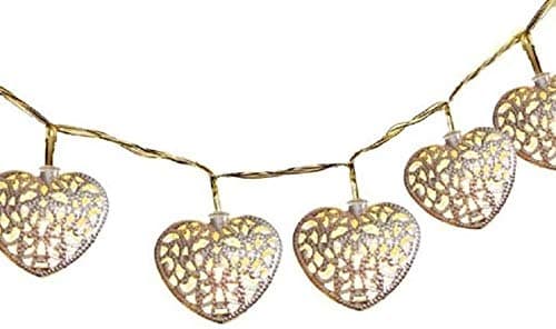 PragAart Golden Metal Heart-Shaped String LED Light Wedding Garden Diwali Christmas Festivals Decoration