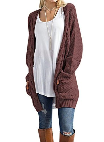 Womens Cable Knit Open Front Cardigan Sweaters with Pockets - Aegean Auras Ladies Fall Outerwear Oversized Jacket Coat