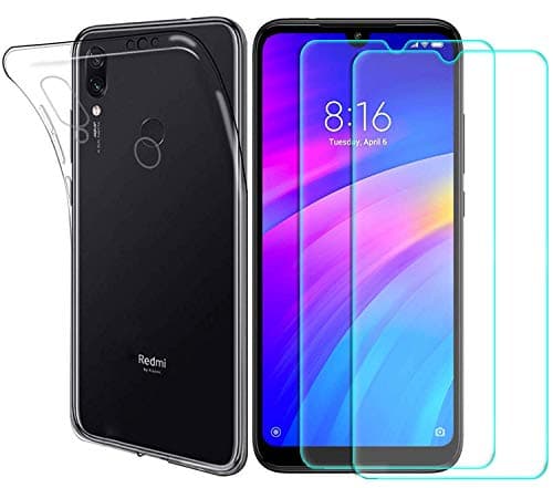 MYLBOO Case for Xiaomi Redmi 7 Case Redmi 7 Screen Protector, [3 in 1] Transparent Soft TPU Phone case + [2 Package] 9H Tempered Glass for Redmi 7