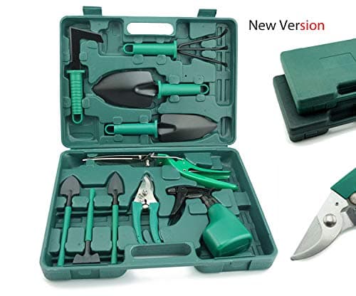 Clothink Garden Tools Set for Family - Portable 10 Pieces in 1 Toolbox Garden Tools Set Organizer for Family Parent-Child Women Men, Gardening Tools Kit Organizer Green Color
