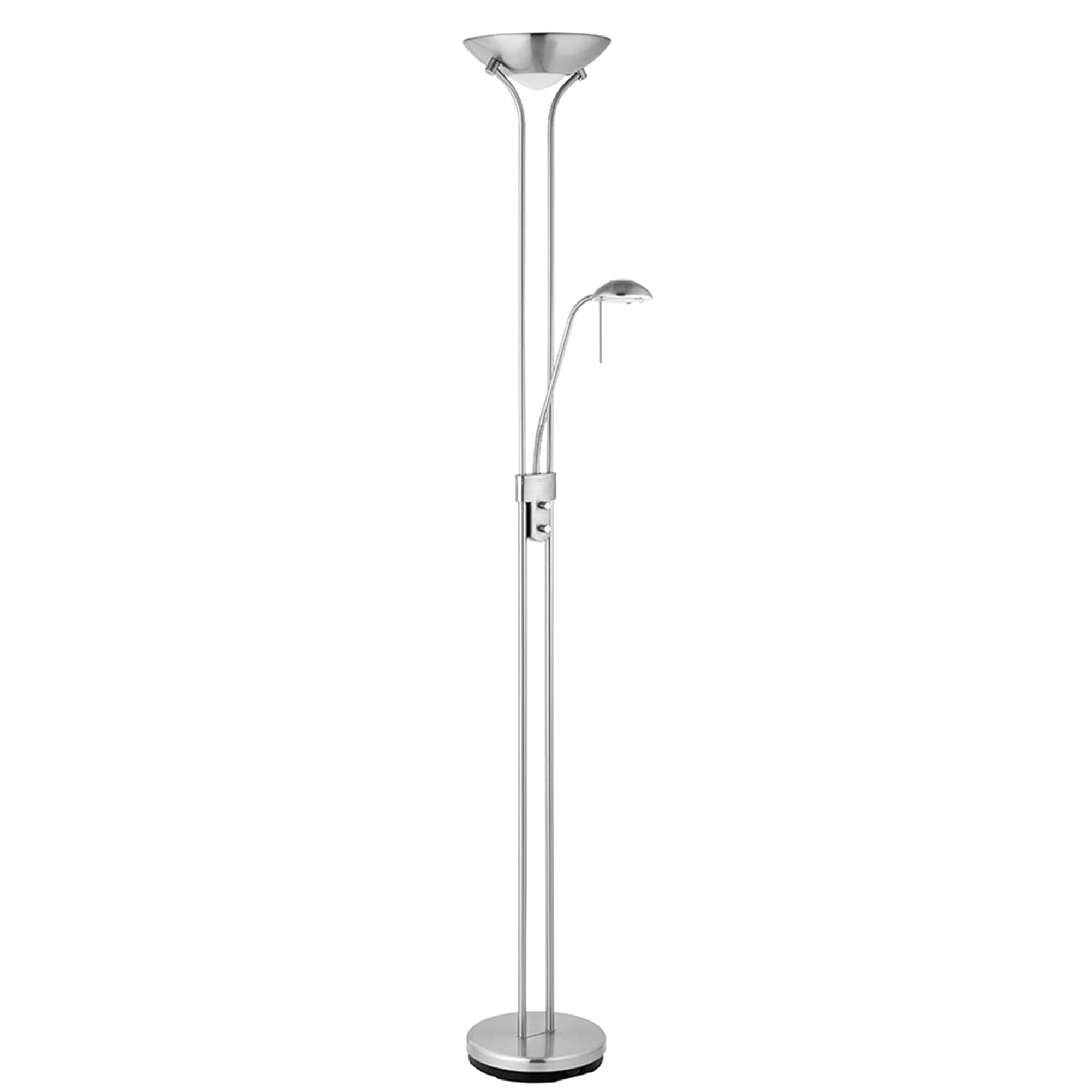 Mother and Child Uplighter Floor Lamp with Reading Light - Satin Chrome Finish Floor Lamps for Living Room R7s/G9 Bulbs (Not Included)