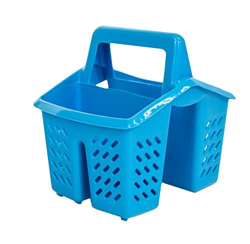 Excellent Houseware Blue 4 Compartment Plastic Sink Tidy Filter Cutlery Drainer Caddy with Handle