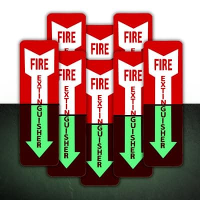 Fire Extinguisher Sign, 8 Pack Of Fire Extinguisher Sticker, Glow In The Dark 18 Mil Thick Durable - Weatherproof Self Adhesive Photoluminescent And UV Protected Safety Signs
