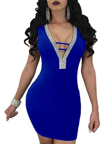 Senggeruida Women's Deep V Neck Open Back Ladder Bodycon Mini Dress