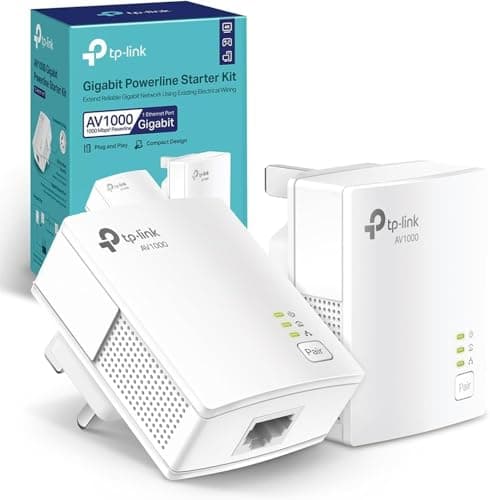 TP-Link TL-PA717 KIT 1-Port Gigabit Powerline Starter Kit, Data Transfer Speed Up to 1000Mbps, Ideal for HD/3D/4K Video Streaming and Online Gaming(for Wired Only), No Configuration Required