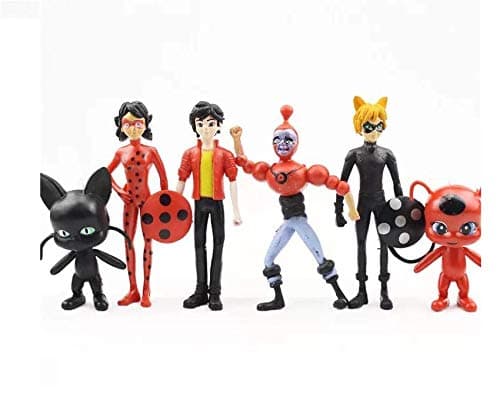 AG Goodies 6 Pack Miraculous Ladybug Action Figure Set - Tikki Noir Cat Plagg Adrien Toy Set Mini Figures Kid's Gift Children Game