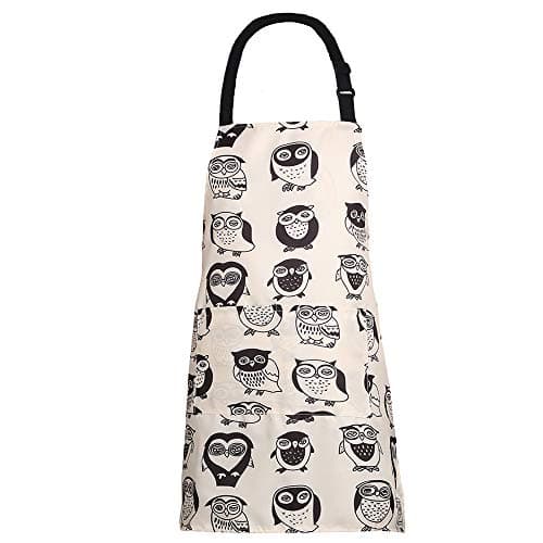 MissOwl Adjustable Bib Apron Extra Long Ties with Pockets Home Kitchen Cooking Baking Gardening Apron for Women Men Owl