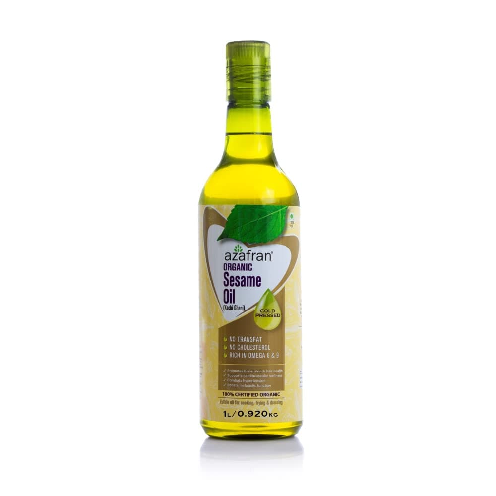 Azafran Organic Cold Pressed (kachi Ghani) Sesame Oil, 1 Litre