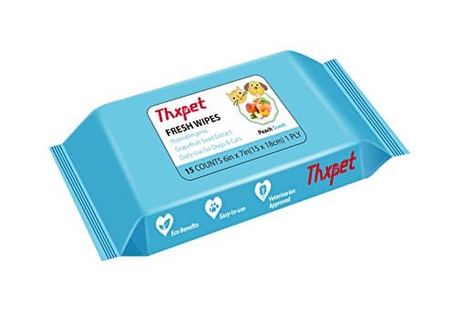 Thxpet Deodorizing Grooming Fresh Wipes for Dogs - 15 Count - Peach Scent and Hypoallergenic,Eco Benefits,Easy-to-use