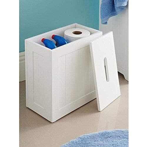Saxony G-0104- Wooden White Crisp Finish Small Toilet Cleaning Storage Tidy Box Unit Cupboard -Flat Pack