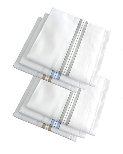 ROUTE TO ROOT Cotton Hanky Pack of 6 White with Colour Strip for Men