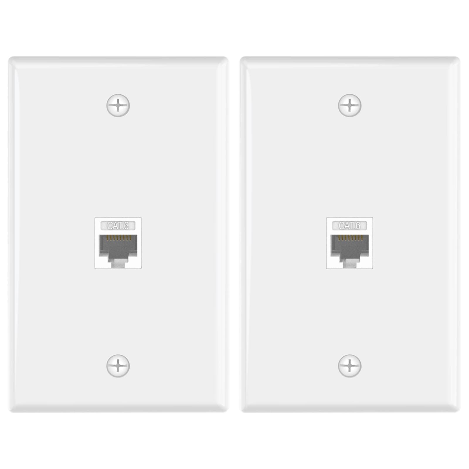VCE Ethernet Wall Plate (UL Listed), 1-Port Cat6 Female to Female Wall Jack, Keystone Wall Plate with RJ45 Keystone Inline Coupler, White (2-Pack)
