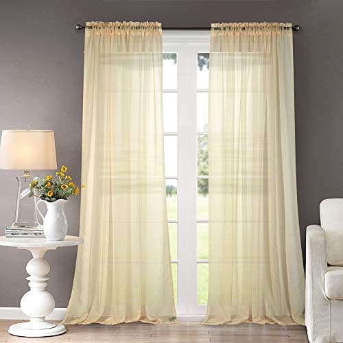 Dreaming Casa Solid Sheer Curtains Draperies Beige Rod Pocket 2 Panels 52" W x 96" L