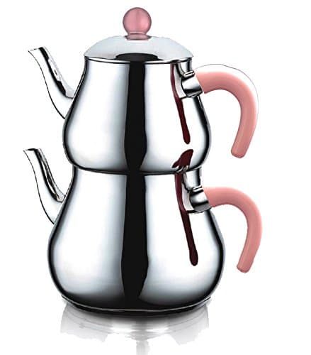 Firat Tuna – Turkish Tea Teapot Set, Stainless Steel, Capacity 2.5 L, Pink Handle