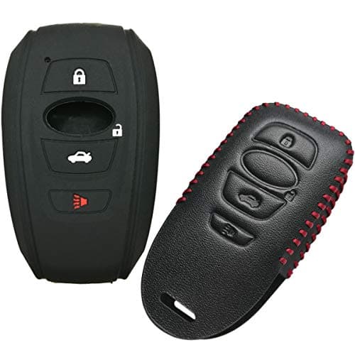 Coolbestda Leather Silicone Smart Key Fob Cover Keyless Entry Remote Case Shell Protector for Subaru Ascent Outback Legacy Forester Sti XV Crosstrek Impreza BRZ WRX HYQ14AHC