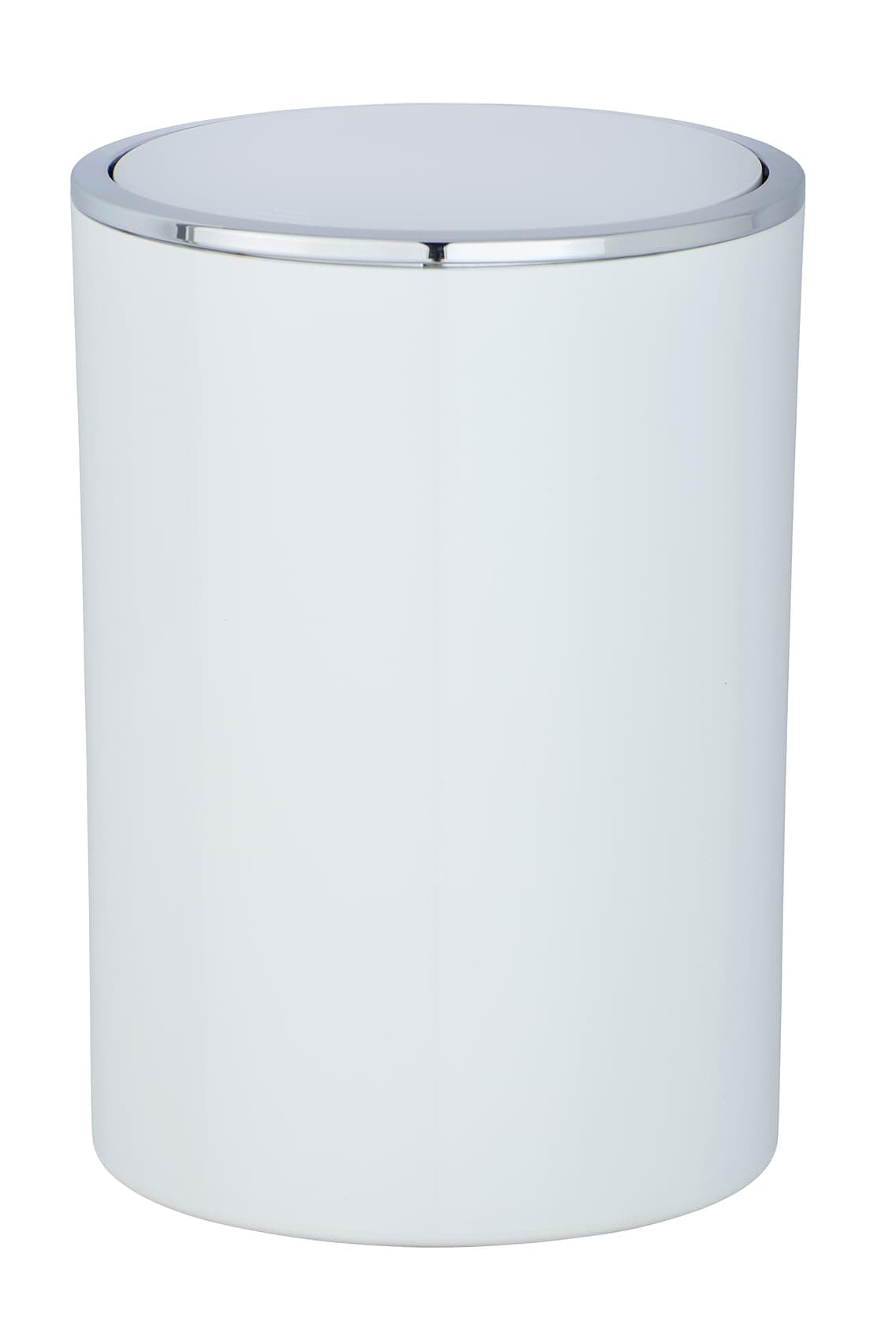 WENKO Inca Trash Can with Lid, Waste Bin with Swing Lid, Small Trash Can, Mini Trash Can, Small Garbage Can, Small Waste Basket, 1.3 Gal, Ø 7.28 x 10.04 in, White