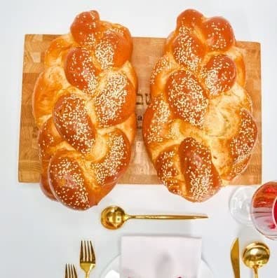 ChallahGram Kosher Challah Bread-15 Ounce Traditional Braided Challah - Sesame seeds | Fresh & Delicious | Shabbat Challah Breads Great for your Holiday or Shabbat Table | 2-3 Day Shipping [ 2 Challah Breads Per Pack] (Long Braided Challah Bread) Happy Brooklyn Challah: Two Challah Package