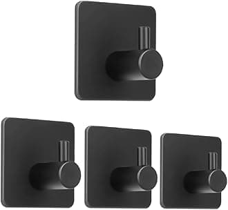 FabFactor 4 Pack Self Adhesive Wall Hooks for Hanging Towels, Robe, Coat, Keys, Calendars (Black Needle Hooks)
