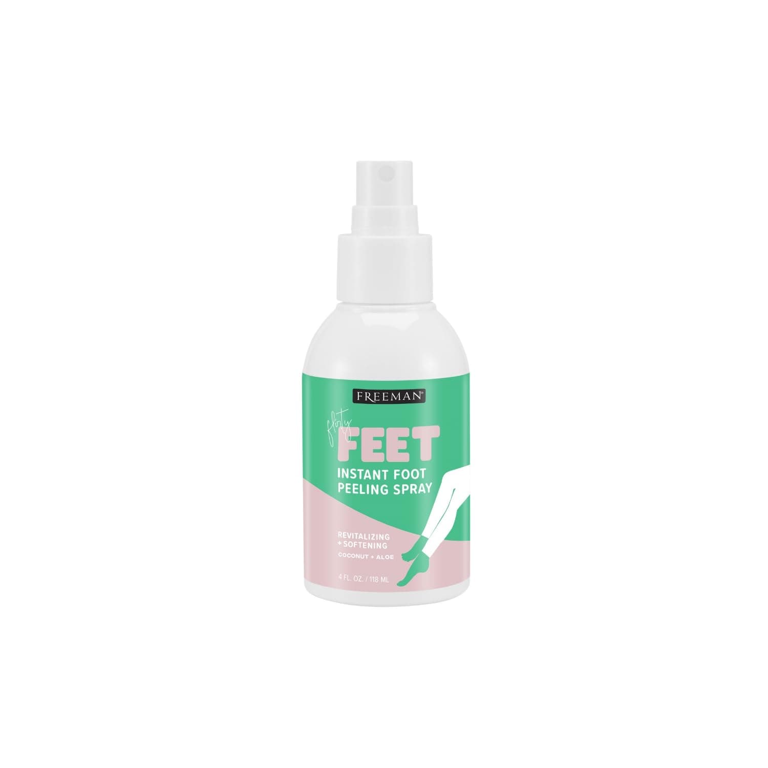 Freeman Flirty Feet Coconut & Aloe Instant Peeling Foot Peeling Spray, Softening Foot Mask Exfoliates & Removes Dead Skin, Moisturize Dry Feet, Clean Ingredients, Cruelty-Free, 4 fl.oz./ 118 ml Bottle