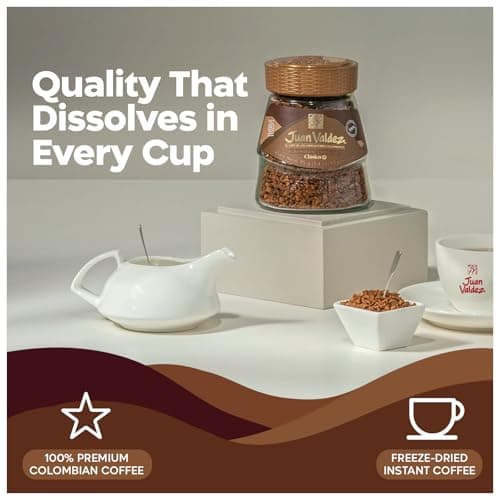 Juan Valdez Freeze-Dried Instant Coffee - Classic Flavor | 100% Colombian Arabica Beans | 3.5 oz / 100 g Jar | Pack of 6 | Smooth & Rich Taste 100% Colombian Coffee | Easy to Prepare | 6 Pack
