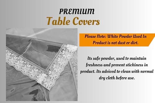Clear Transparent Plastic 6 Seater Waterproof Dining Table Cover - 60X90 Inch Size With Beautiful Lace Border, Rectangular