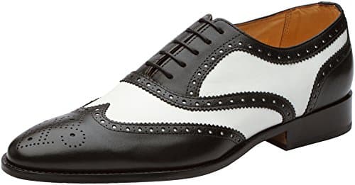 3DM Lifestyle Men's Classic Brogue Oxford Wing-Tip Lace Up Leather Lined Perforated Dress Oxfords Shoes Black/White