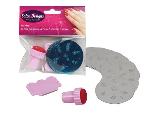 Nail Art Stamping Kit- 10 Manicure Plate Set with Polish Stamper and Scraper by Salon Designs
