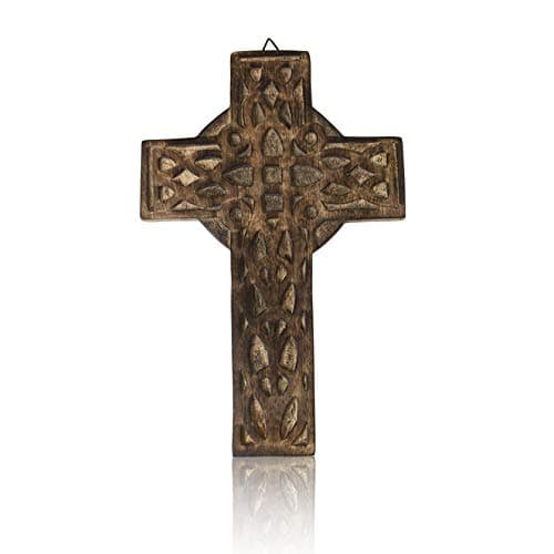 Wooden Religious Catholic Crucifix Cross Wall Hanging 12 x 8 Inches French Plaque Floral Carvings Living Room Home Decor Accent Church Chapel Altar Wall Art Decor Display Antiqued Rustic Finish